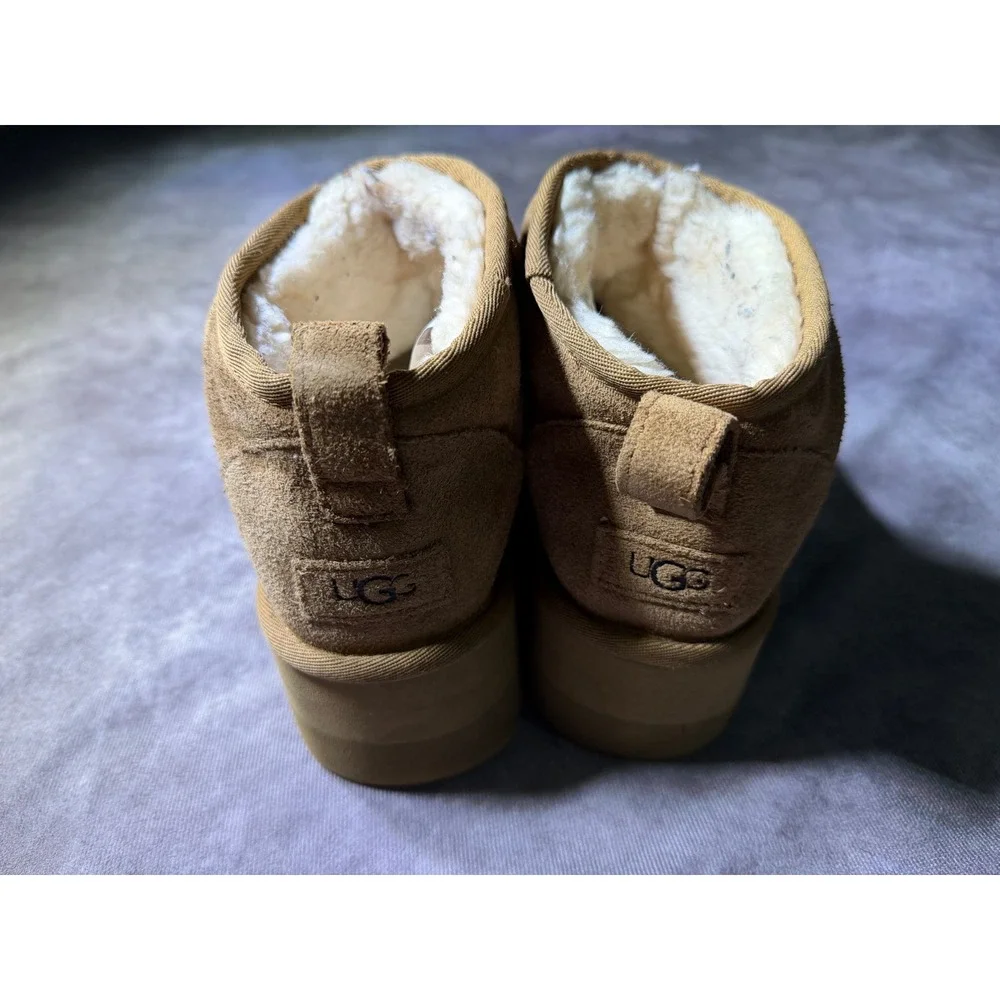 UGG Classic Ultra Mini Platform Chestnut Suede Shearling Boots 1135092 Mens 9